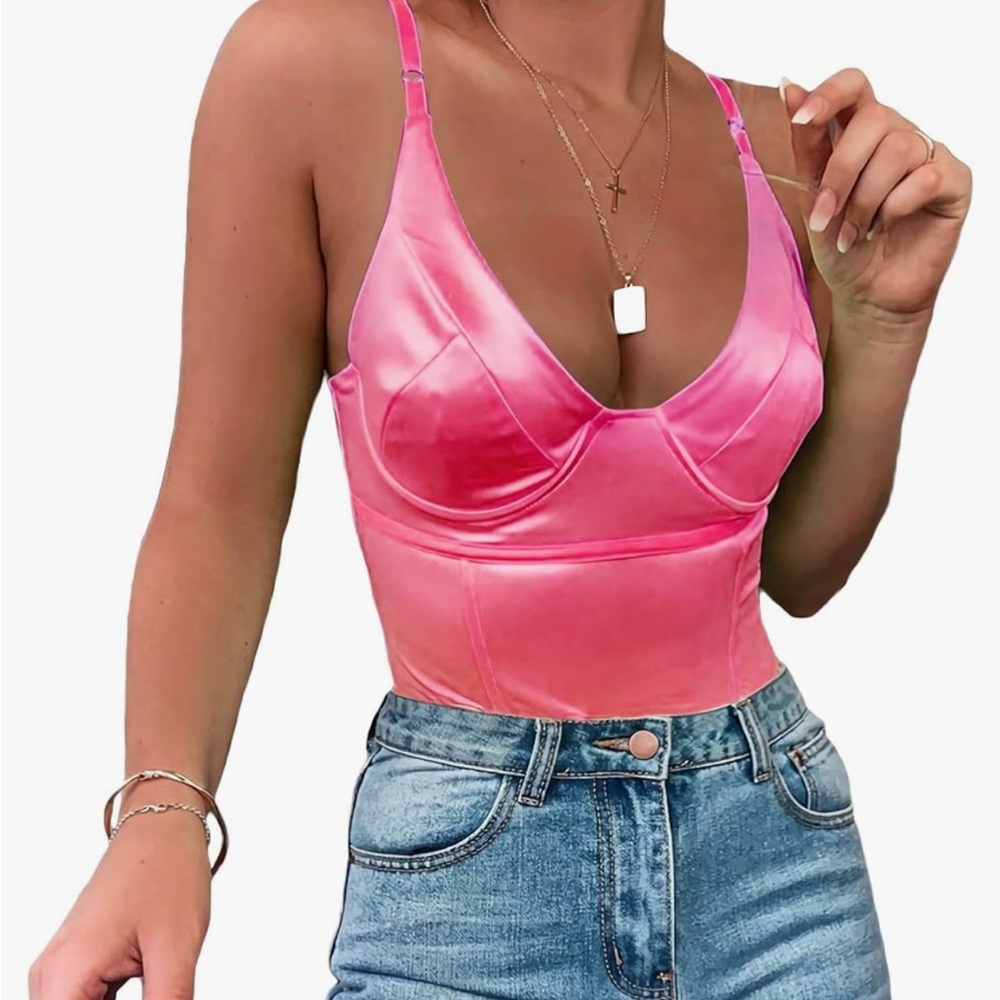 Women's Metallic Pink Bodysuit Tank Top